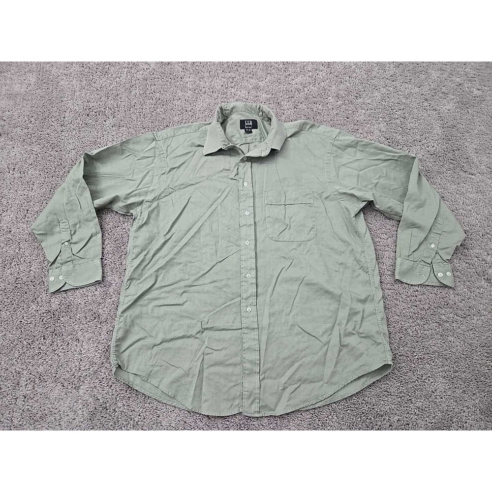 Vintage Ike‎ Behar Button Up Shirt Mens 17 1/2 Green Long Sleeve Made in Canada
